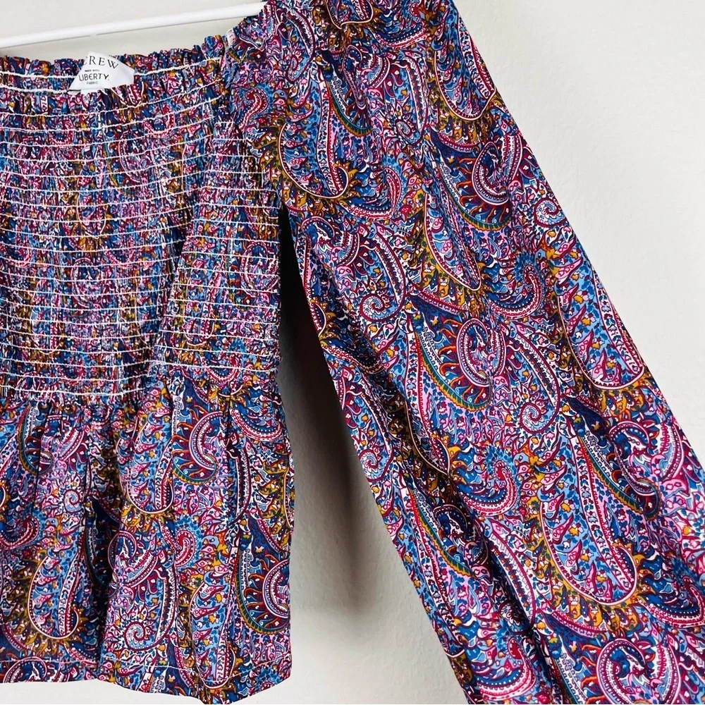 J.Crew Liberty London Puff-sleeve Smocked Top in Tropical Prince Paisley Print